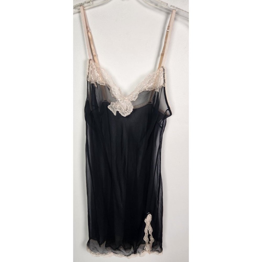 Victoria's Secret Women's Sz. M Black & Light Pink Sheer Chemise Lingerie